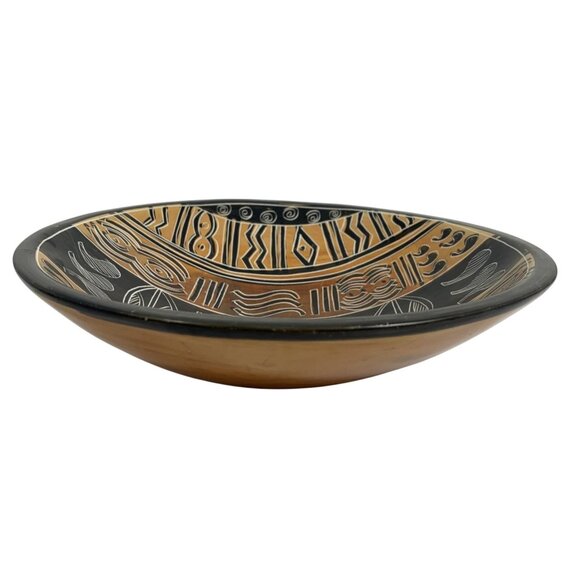 Hand-Carved Soapstone Kenyan Decorative Dish / Bowl Intricate Tribal Patterns - Picture 7 of 8